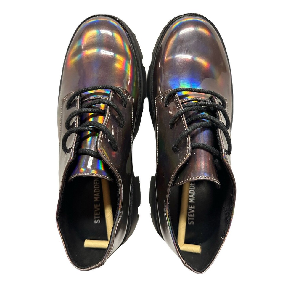 NEW Steve Madden Girls Size 4 Platform Iridescent Oxford Shoes Black Shimmer - Picture 6 of 10